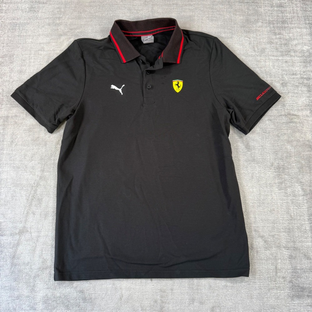 Puma Scuderia Ferrari Polo Shirt Mens Size Medium Black F1 Racing Short Sleeve